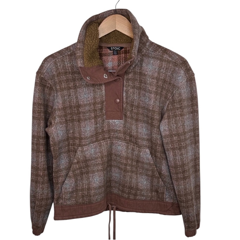 Stoic Brown Plaid Fleece Snap Puilover Women Size XS